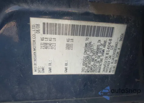 2009 Nissan Maxima 3.5 Sv from USA, damaged, VIN 1N4AA51E19C814068